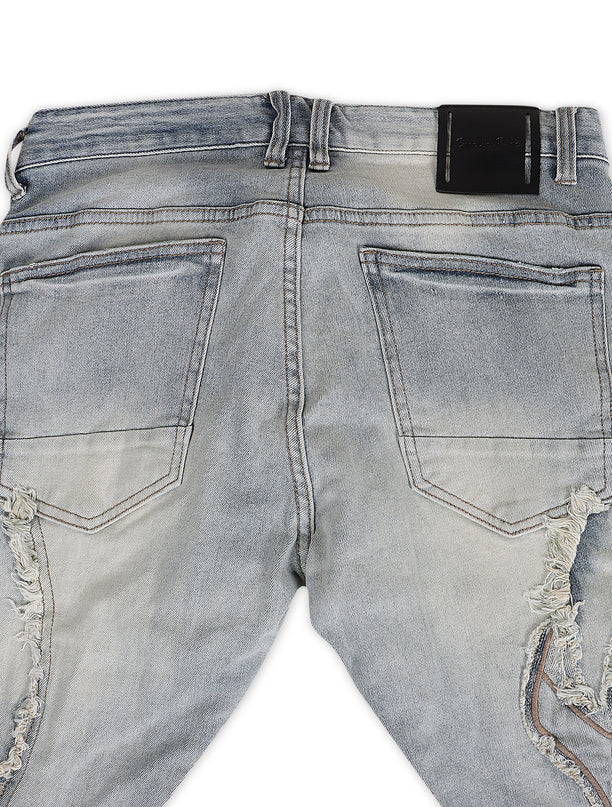 Smoke Rise Tapestry Panel Stacked Jean - Vanilla Blue