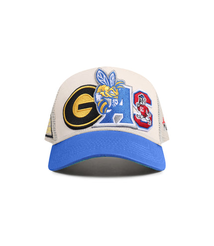 GasNYC Black History Trucker Hat - Off White/Blue