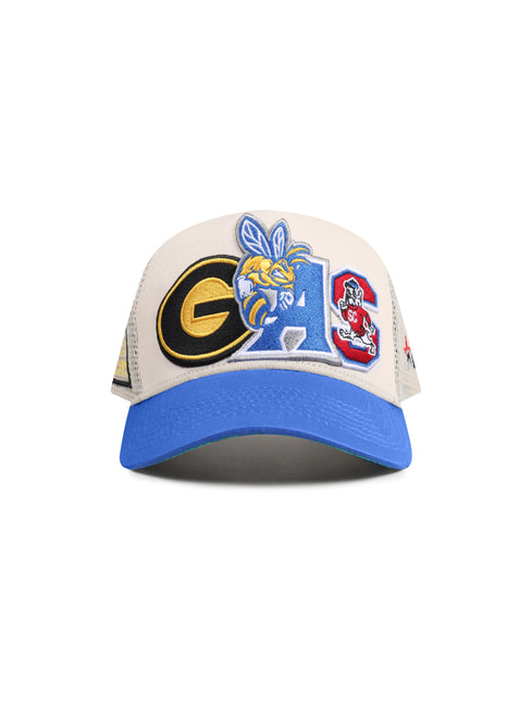 GasNYC Black History Trucker Hat - Off White/Blue