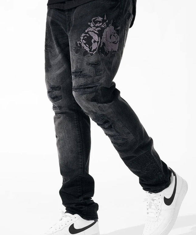 Vaqueros Jordan Craig con bordado floral negro - Sombra negra