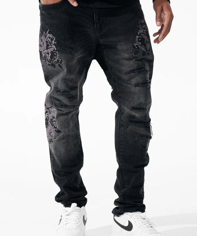 Vaqueros Jordan Craig con bordado floral negro - Sombra negra