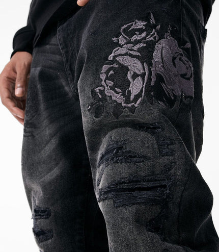 Jordan Craig Black Floral Embroidery Jeans - Black Shadow