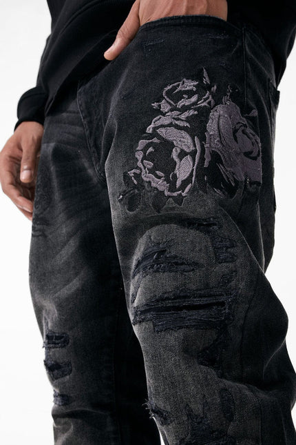 Jordan Craig Black Floral Embroidery Jeans - Black Shadow