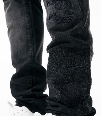 Jordan Craig Black Floral Embroidery Jeans - Black Shadow