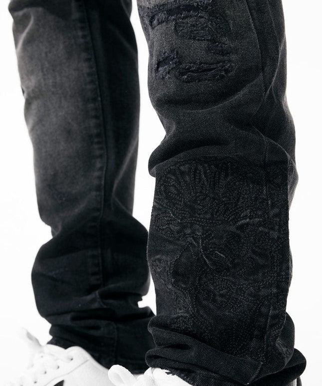 Vaqueros Jordan Craig con bordado floral negro - Sombra negra