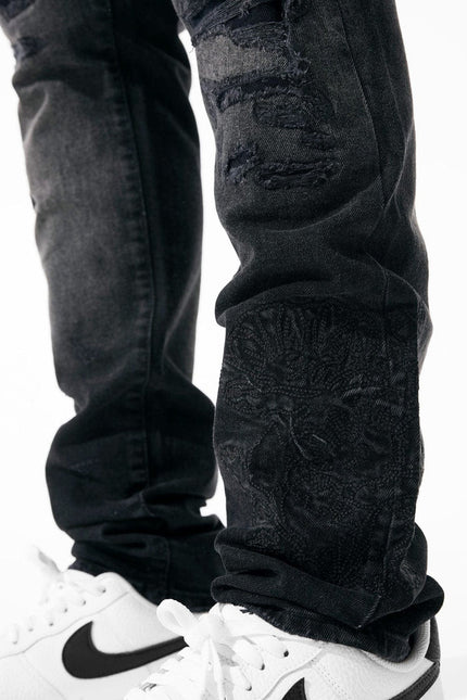 Jordan Craig Black Floral Embroidery Jeans - Black Shadow