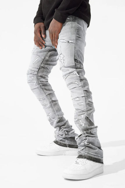 Jordan Craig  Pleated Side Seam Shredded Stacked Jean - Arctic Grey