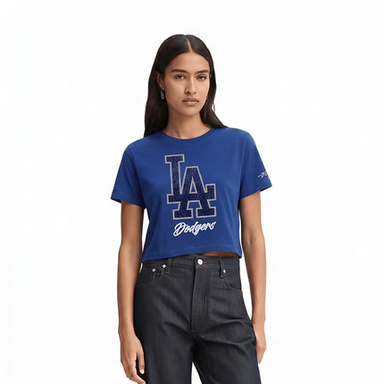 Pro Standard Womens LA Dodgers Cropped Crystal Boxy Tee  -  Blue