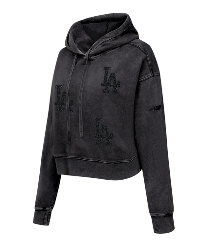 Pro Standard LA Dodgers Crystalline Cropped Pullover Hoodie - Washed Black