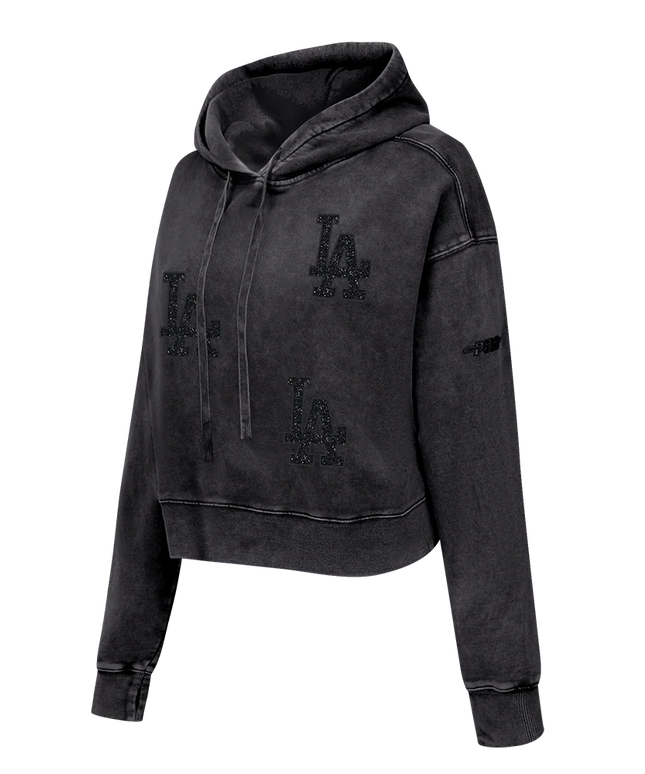 Pro Standard LA Dodgers Crystalline Cropped Pullover Hoodie - Washed Black