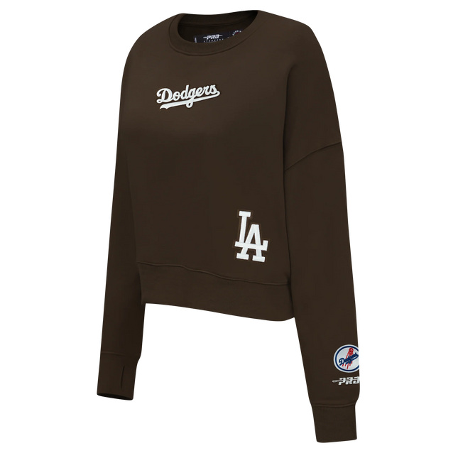 Pro Standard Womens LA Dodgers Cropped Wingspan Crewneck - Brown