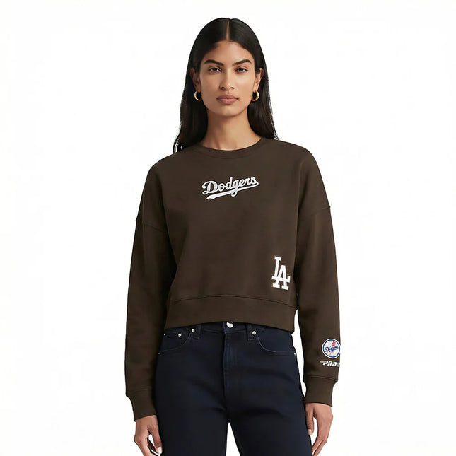 Pro Standard Womens LA Dodgers Cropped Wingspan Crewneck - Brown