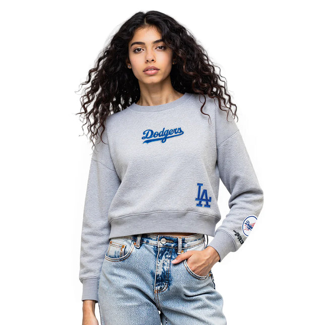 Pro Standard Womens LA Dodgers Cropped Wingspan Crewneck - Grey