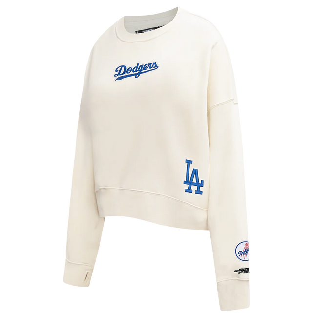 Pro Standard Womens LA Dodgers Cropped Wingspan Crewneck - Eggshell