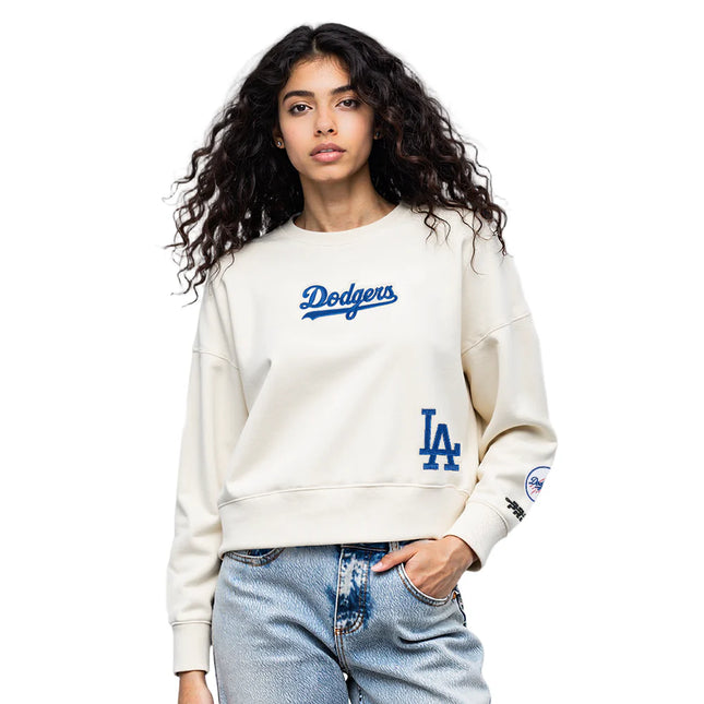 Pro Standard Womens LA Dodgers Cropped Wingspan Crewneck - Eggshell