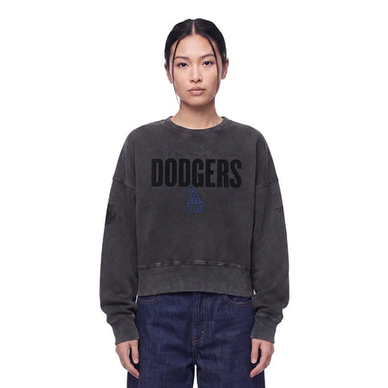 Pro Standard Womens LA Dodgers Cropped Crewneck - Washed Black