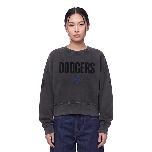 Pro Standard Womens LA Dodgers Cropped Crewneck - Washed Black