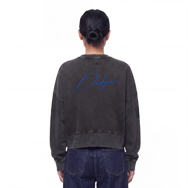 Pro Standard Womens LA Dodgers Cropped Crewneck - Washed Black