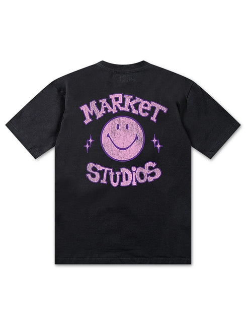 Market Studios Smiley Old School Tee - Washed Black