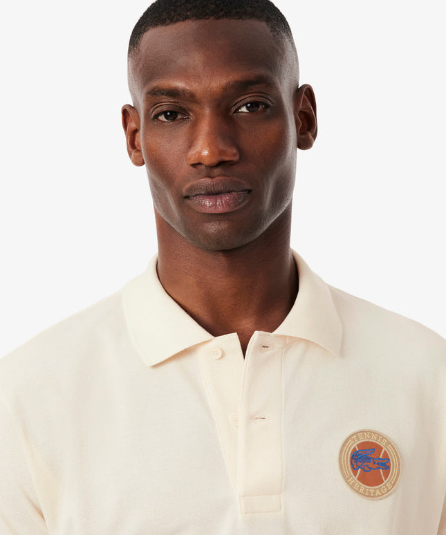 Lacoste Mens Classic Fit Petit Pique Badge Polo - Cream