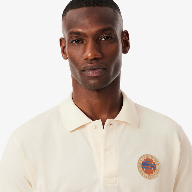 Lacoste Mens Classic Fit Petit Pique Badge Polo - Cream