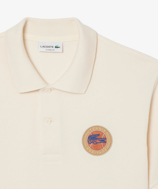 Lacoste Mens Classic Fit Petit Pique Badge Polo - Cream