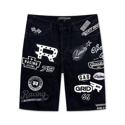 Vicious Denim Premium All Over Patches Shorts - Black