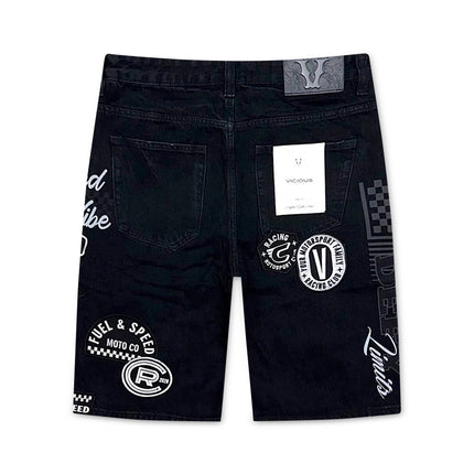 Vicious Denim Premium All Over Patches Shorts - Black