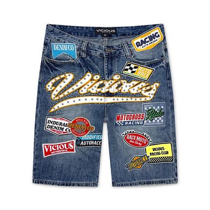Vicious Denim Patch Shorts - Dark Indigo Blue