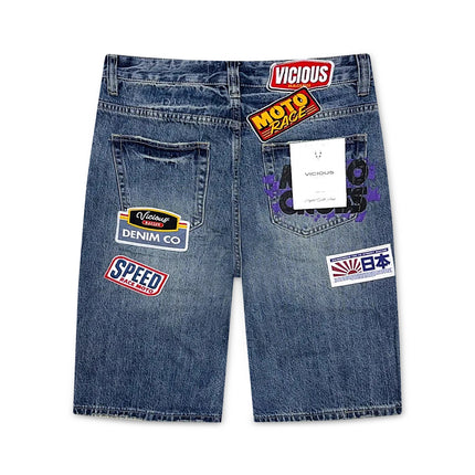 Vicious Denim Patch Shorts - Dark Indigo Blue