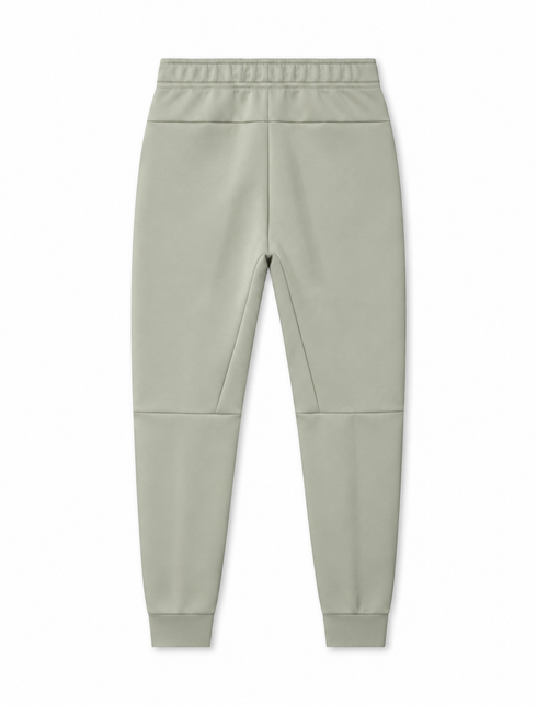 Back view of Nike Mens Tech Fleece joggers in light army green, featuring a smooth finish and tapered ribbed cuffs.
