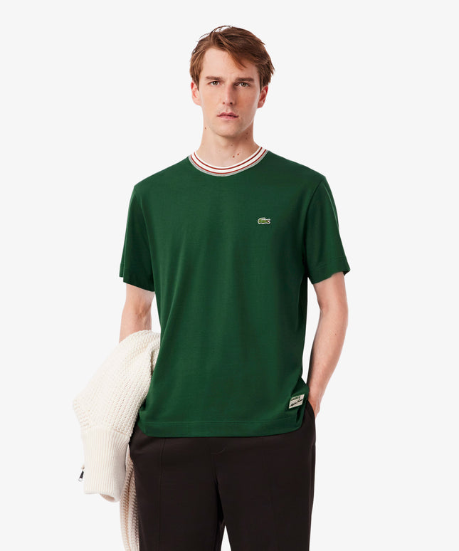 Lacoste Made in France Stripe Neck Tee - Green