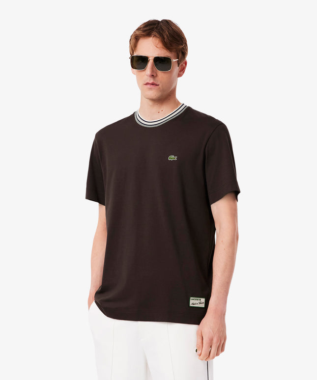 Lacoste Made in France Stripe Neck Tee - Black