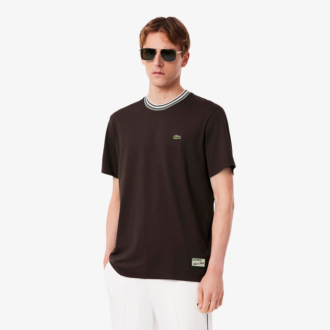 Lacoste Made in France Stripe Neck Tee - Black