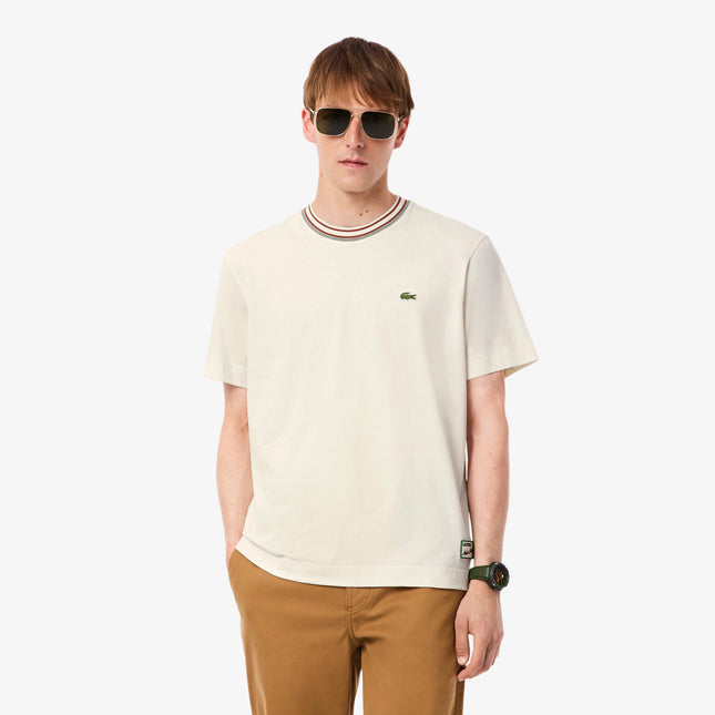 Lacoste Made in France Stripe Neck Tee - Cream