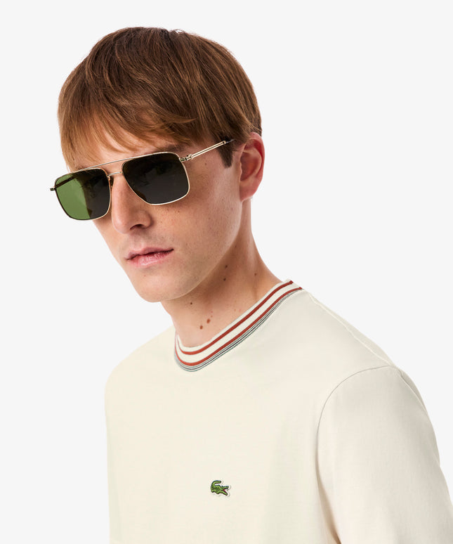 Lacoste Made in France Stripe Neck Tee - Cream