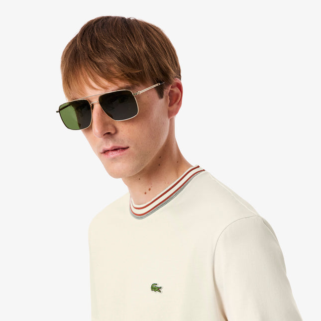 Lacoste Made in France Stripe Neck Tee - Cream