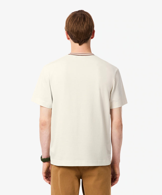 Lacoste Made in France Stripe Neck Tee - Cream
