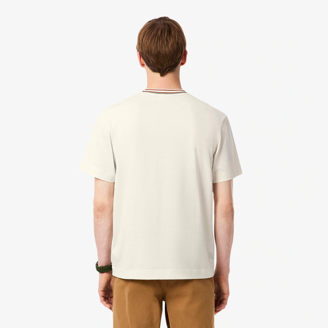 Lacoste Made in France Stripe Neck Tee - Cream