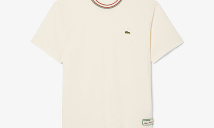 Lacoste Made in France Stripe Neck Tee - Cream