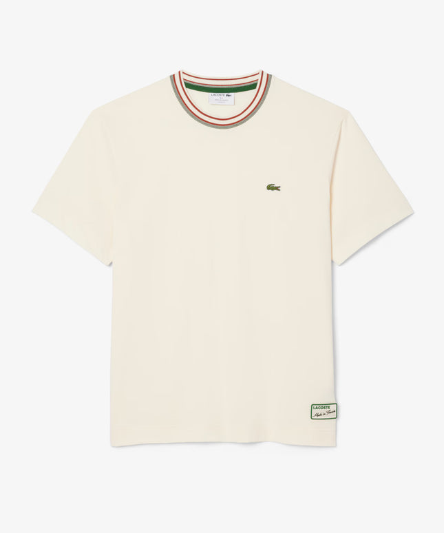 Lacoste Made in France Stripe Neck Tee - Cream