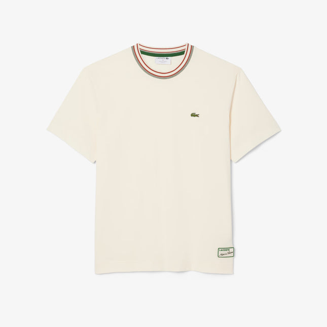 Lacoste Made in France Stripe Neck Tee - Cream