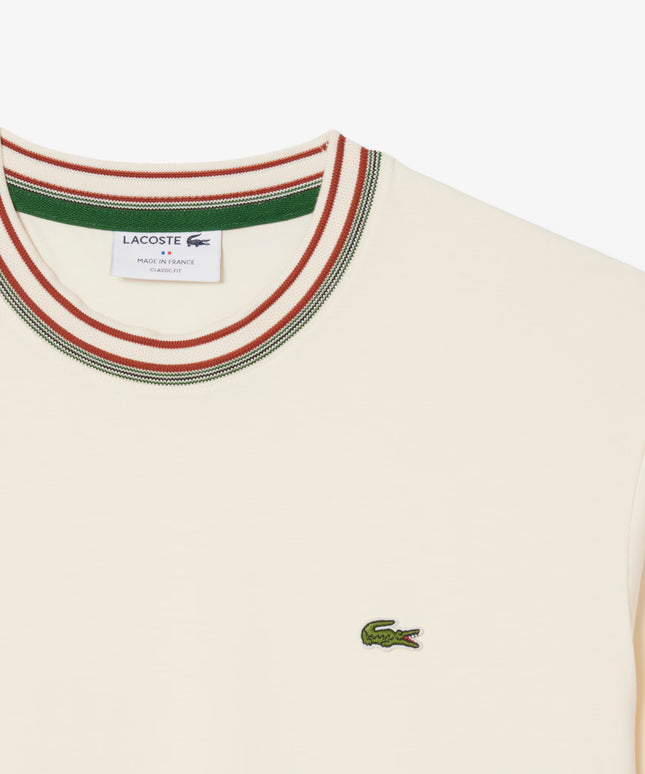 Lacoste Made in France Stripe Neck Tee - Cream