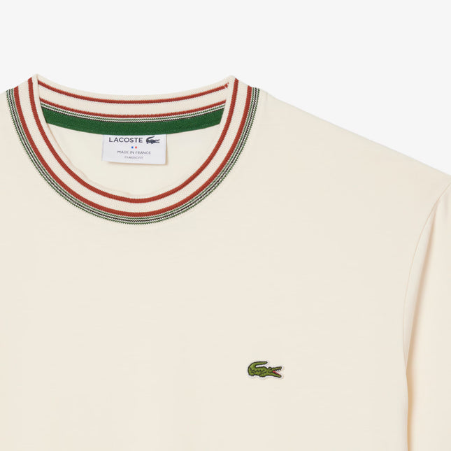 Lacoste Made in France Stripe Neck Tee - Cream
