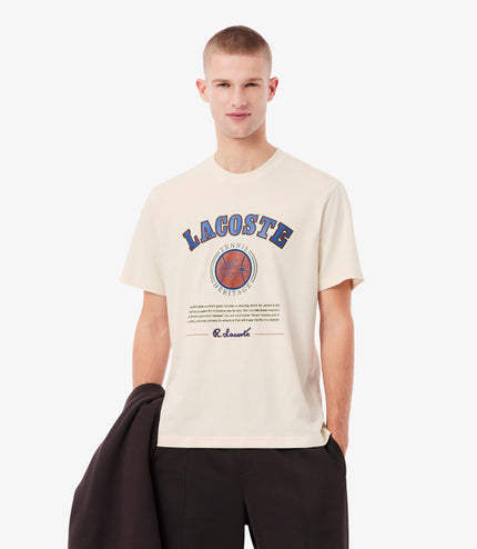 Lacoste Print Cotton Tee - Cream