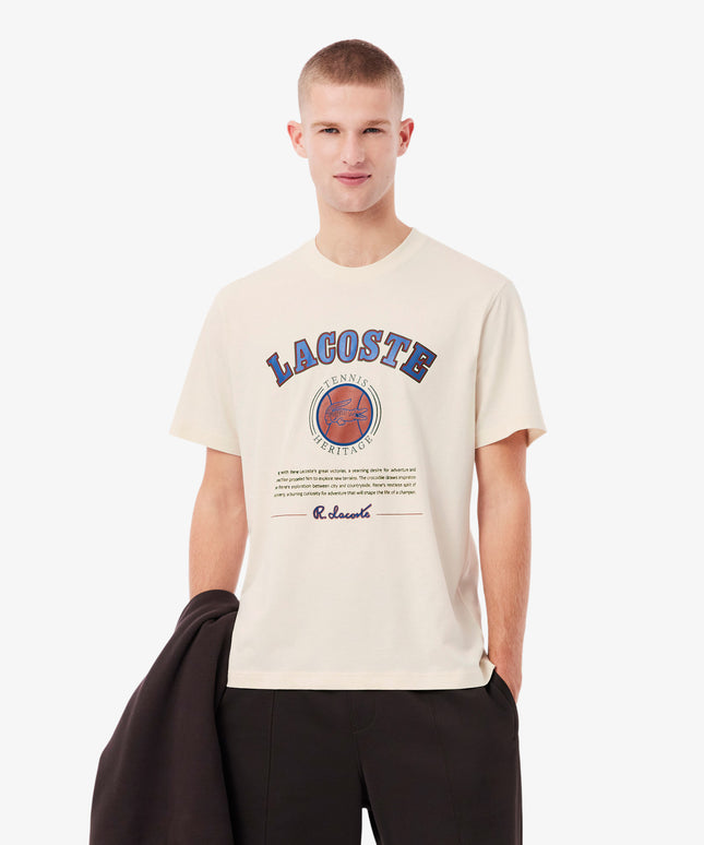 Lacoste Print Cotton Tee - Cream