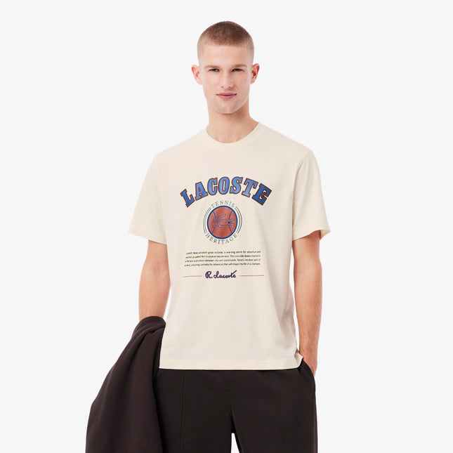 Lacoste Print Cotton Tee - Cream