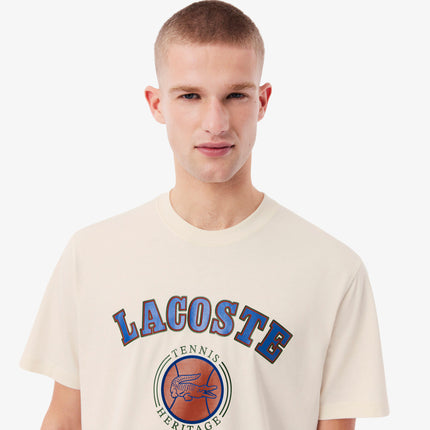Lacoste Print Cotton Tee - Cream