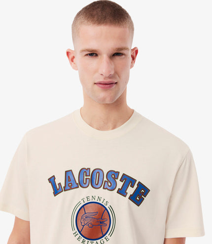Lacoste Print Cotton Tee - Cream