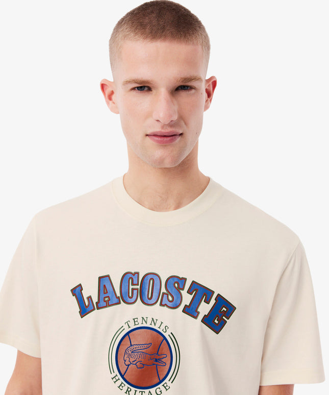 Lacoste Print Cotton Tee - Cream